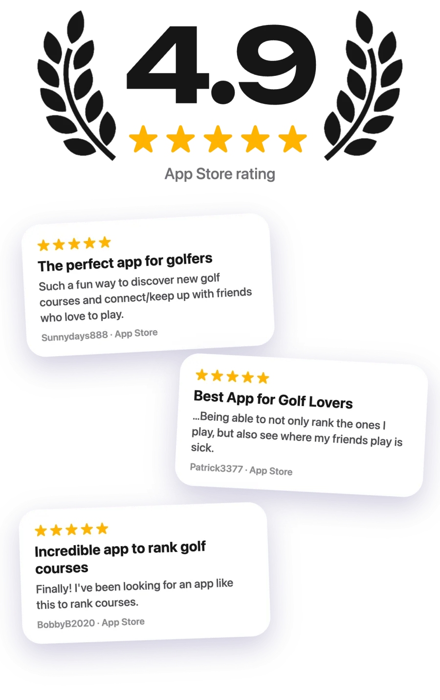 4.9 App Store rating with three five-star reviews